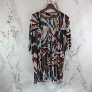 Lane Bryant Topper Womens 14 16 1X Blue Brown Wrap Cardigan Mesh Overpiece
